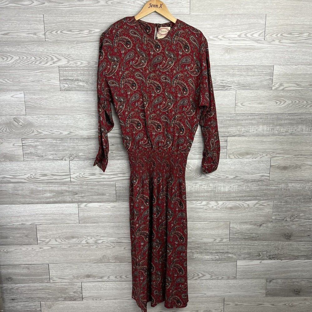 NWT VTG 1980s BRONTE RED PAISLEY DRESS SZ 8 LS  BEST OF BRITAIN